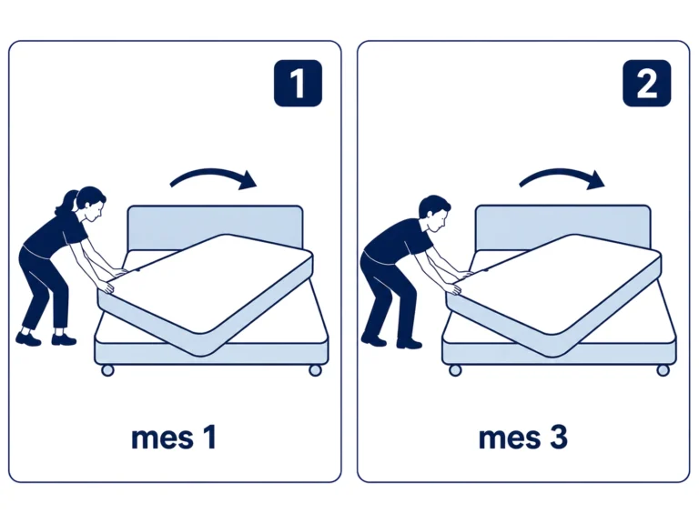 Giro de un colchón de una sola cara: se rota sobre la base cambiando la cabeza por los pies, en los meses 1 y 3.